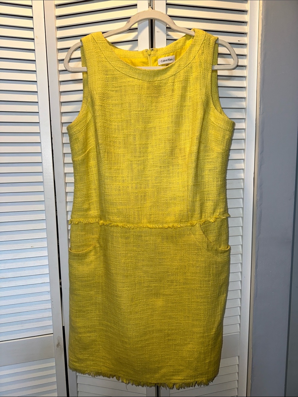 Calvin Klein Bright Yellow Sleeveless Tweed Shift Dress